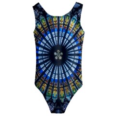 Mandala Floral Rose Window Strasbourg Cathedral France Kids  Cut-out Back One Piece Swimsuit by Semog4