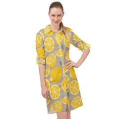 Lemon Background Lemon Wallpaper Long Sleeve Mini Shirt Dress by Semog4