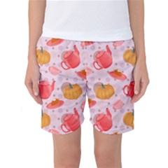 Pumpkin Tea Cup Pie Dessert Women s Basketball Shorts by Semog4