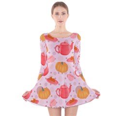 Pumpkin Tea Cup Pie Dessert Long Sleeve Velvet Skater Dress by Semog4