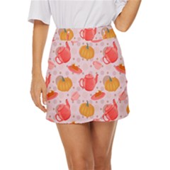 Pumpkin Tea Cup Pie Dessert Mini Front Wrap Skirt by Semog4