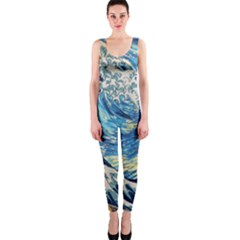 Starry Night Hokusai Vincent Van Gogh The Great Wave Off Kanagawa One Piece Catsuit by Semog4