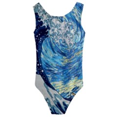 Starry Night Hokusai Vincent Van Gogh The Great Wave Off Kanagawa Kids  Cut-out Back One Piece Swimsuit by Semog4