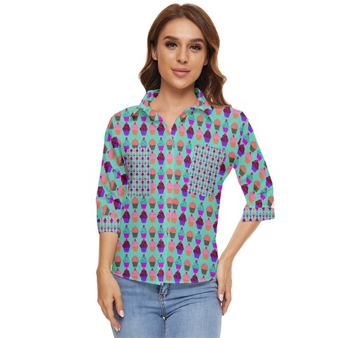 Pattern 210 Women s Quarter Sleeve Pocket Shirt by GardenOfOphir