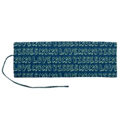 Navy Love Kisses Roll Up Canvas Pencil Holder (m) by GardenOfOphir