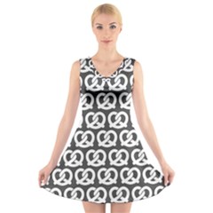 Gray Pretzel Illustrations Pattern V-neck Sleeveless Dress by GardenOfOphir