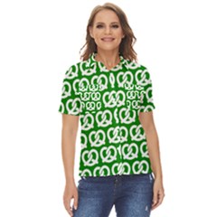 Green Pretzel Illustrations Pattern Women s Short Sleeve Double Pocket Shirt