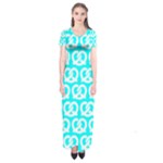 Aqua Pretzel Illustrations Pattern Short Sleeve Maxi Dress