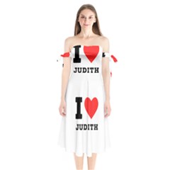 I Love Judith Shoulder Tie Bardot Midi Dress by ilovewhateva