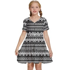 Tribal Zentangle Line Pattern Kids  Short Sleeve Tiered Mini Dress by Semog4
