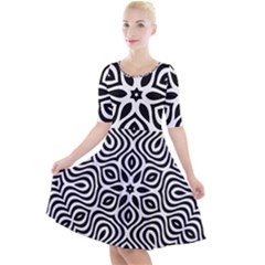 Pattern Wave Symmetry Monochrome Abstract Quarter Sleeve A-line Dress by Jancukart