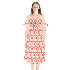 Coral Pretzel Illustrations Pattern Shoulder Tie Bardot Midi Dress by GardenOfOphir