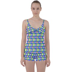 Colorful Whimsical Owl Pattern Tie Front Two Piece Tankini by GardenOfOphir