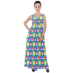Colorful Whimsical Owl Pattern Empire Waist Velour Maxi Dress by GardenOfOphir