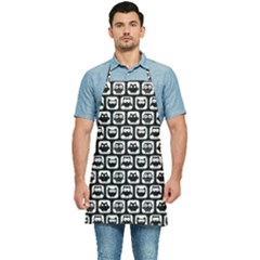 Black And White Owl Pattern Kitchen Apron by GardenOfOphir