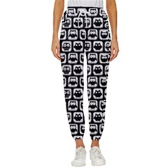 Black And White Owl Pattern Women s Cropped Drawstring Pants by GardenOfOphir