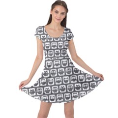Gray And White Owl Pattern Cap Sleeve Dress by GardenOfOphir
