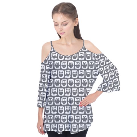 Gray And White Owl Pattern Flutter Tees by GardenOfOphir