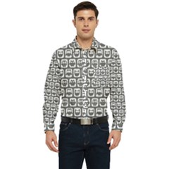 Gray And White Owl Pattern Men s Long Sleeve Pocket Shirt  by GardenOfOphir