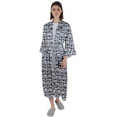 Gray And White Owl Pattern Maxi Satin Kimono by GardenOfOphir