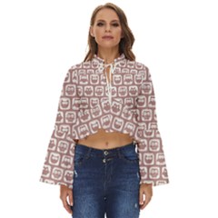 Light Pink And White Owl Pattern Boho Long Bell Sleeve Top