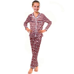Red And White Owl Pattern Kid s Satin Long Sleeve Pajamas Set by GardenOfOphir