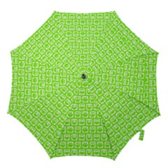 Lime Green And White Owl Pattern Hook Handle Umbrellas (small) by GardenOfOphir