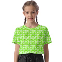 Lime Green And White Owl Pattern Kids  Basic Tee by GardenOfOphir