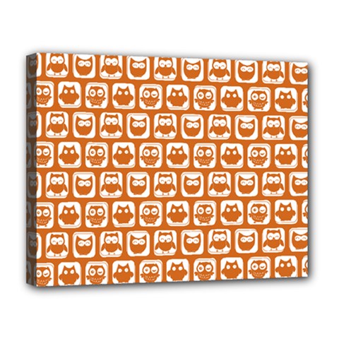 Orange And White Owl Pattern Canvas 14  X 11  (stretched) by GardenOfOphir