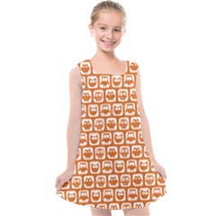 Orange And White Owl Pattern Kids  Cross Back Dress by GardenOfOphir