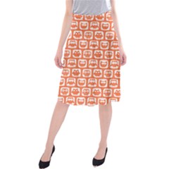 Coral And White Owl Pattern Midi Beach Skirt by GardenOfOphir