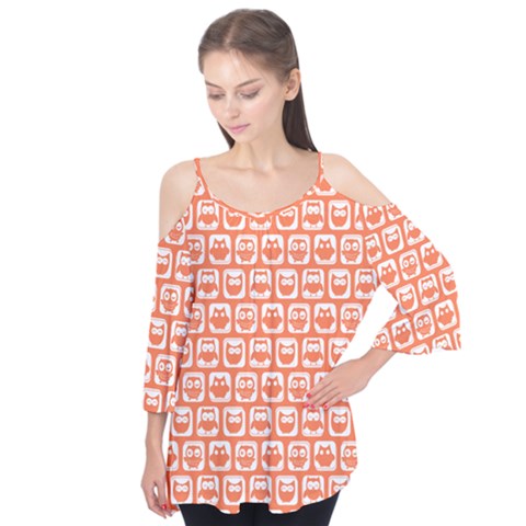 Coral And White Owl Pattern Flutter Tees by GardenOfOphir