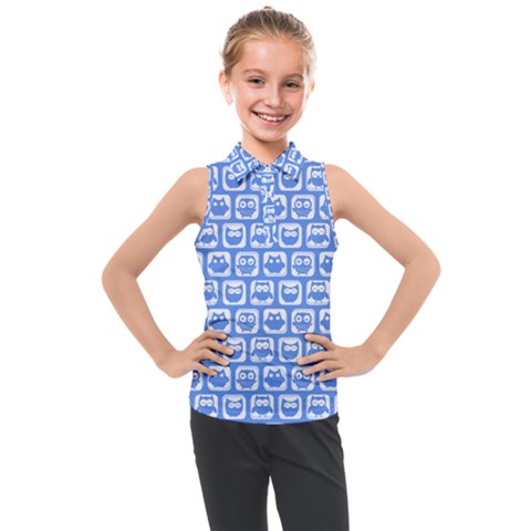 Blue And White Owl Pattern Kids  Sleeveless Polo Tee by GardenOfOphir
