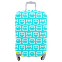 Aqua Turquoise And White Owl Pattern Luggage Cover (medium) by GardenOfOphir
