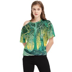 Nature Trees Forest Mystical Forest Jungle One Shoulder Cut Out Tee by Ravend