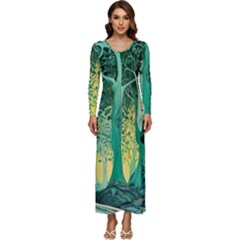 Nature Trees Forest Mystical Forest Jungle Long Sleeve Longline Maxi Dress by Ravend