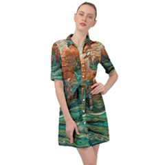 Ai Generated Tree Forest Mystical Forest Nature Belted Shirt Dress