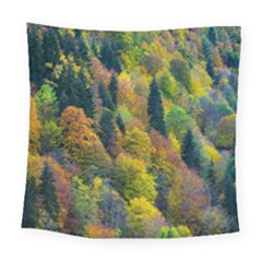 Forest Trees Leaves Fall Autumn Nature Sunshine Square Tapestry (large) by Ravend