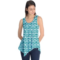 Teal And White Owl Pattern Sleeveless Tunic by GardenOfOphir