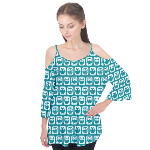 Teal And White Owl Pattern Flutter Tees by GardenOfOphir