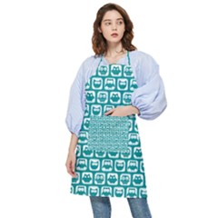 Teal And White Owl Pattern Pocket Apron by GardenOfOphir
