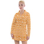 Yellow And White Owl Pattern Women s Long Sleeve Casual Dress