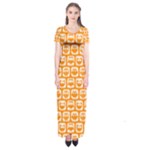 Yellow And White Owl Pattern Short Sleeve Maxi Dress