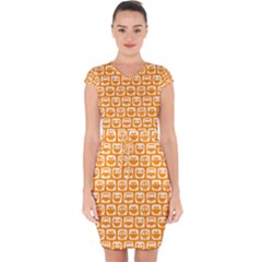 Yellow And White Owl Pattern Capsleeve Drawstring Dress  by GardenOfOphir