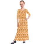 Yellow And White Owl Pattern Kids  Quarter Sleeve Maxi Dress