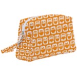 Yellow And White Owl Pattern Wristlet Pouch Bag (Large)