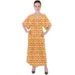 Yellow And White Owl Pattern V-Neck Boho Style Maxi Dress
