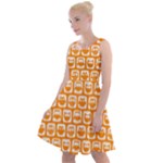 Yellow And White Owl Pattern Knee Length Skater Dress