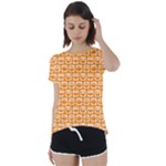 Yellow And White Owl Pattern Short Sleeve Open Back Tee