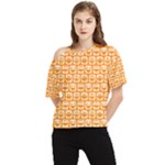 Yellow And White Owl Pattern One Shoulder Cut Out Tee